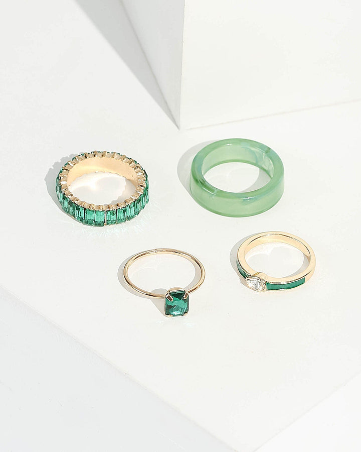 Green Resin And Enamel Ring Pack | Rings
