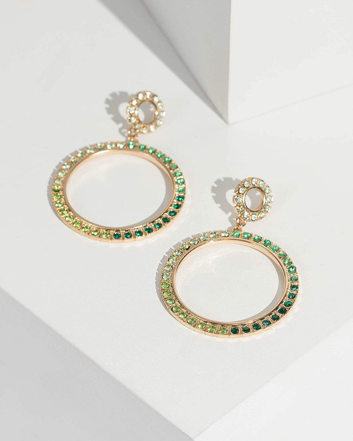 Green Round Crystal Framed Drop Earrings | Earrings