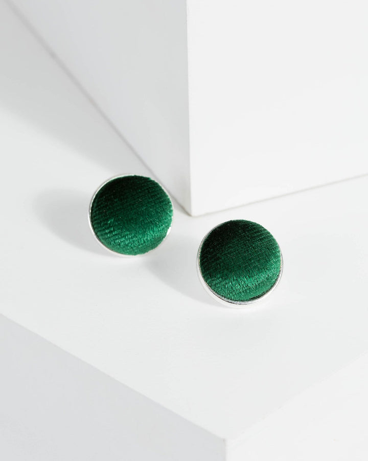 Green Round Fabric Stud Earrings | Earrings