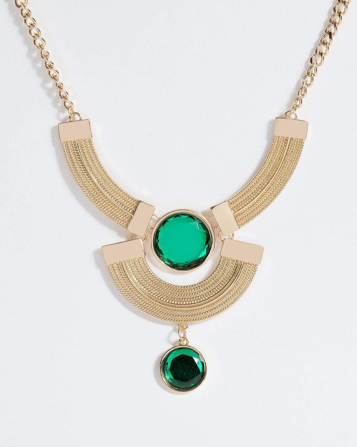 Green Round Stone Plating Detail Necklace | Necklaces