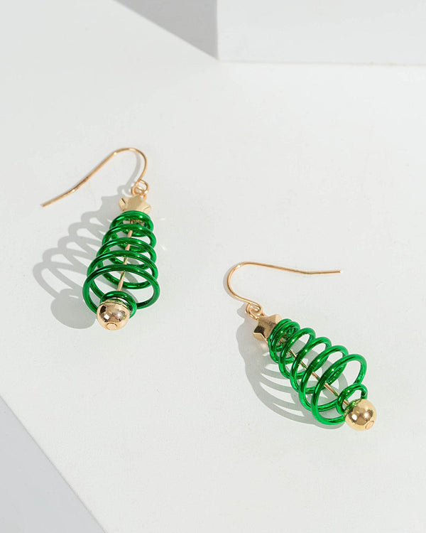 Colette by Colette Hayman Green Spiral Christmas Tree Hook Drop Earrings