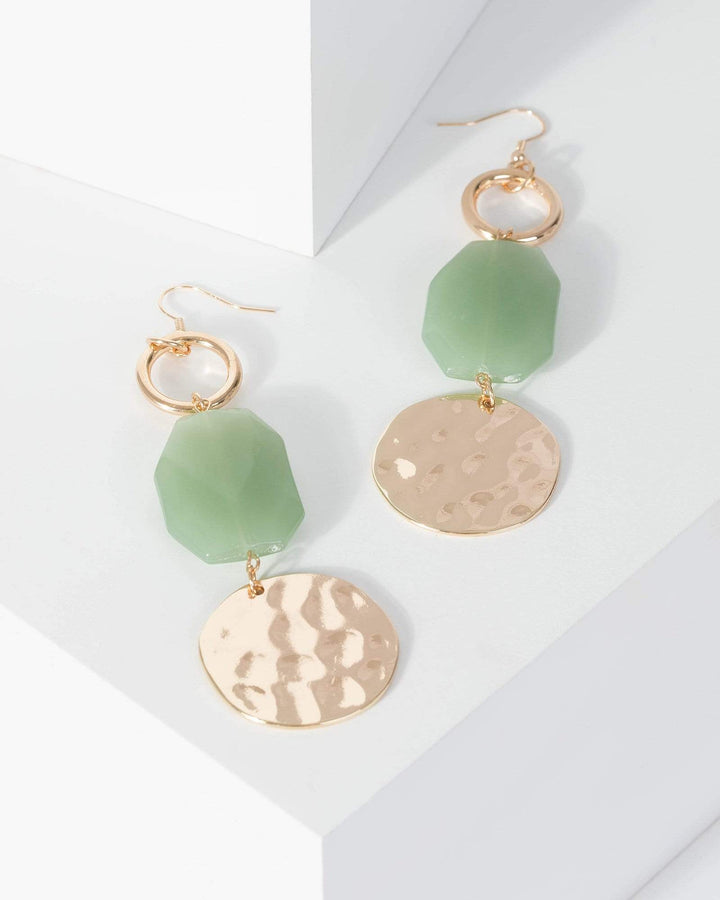 Green Stone Detail Round Textured Drop Earrings | Earrings