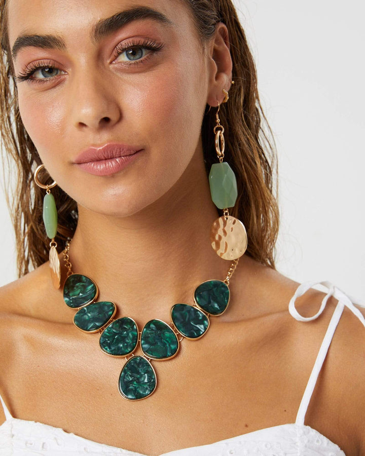 Green Stone Detail Round Textured Drop Earrings | Earrings