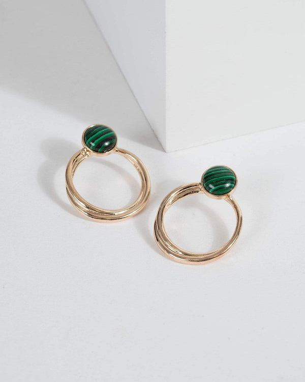 Green Stone Small Circle Earrings | Earrings
