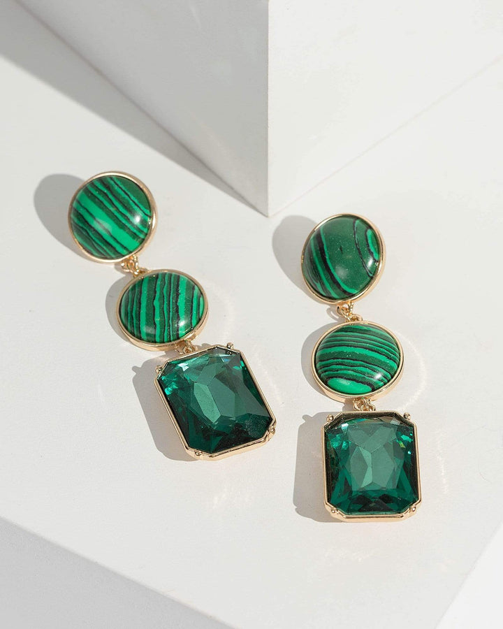 Green Textural Bead Drop Earrings | Earrings