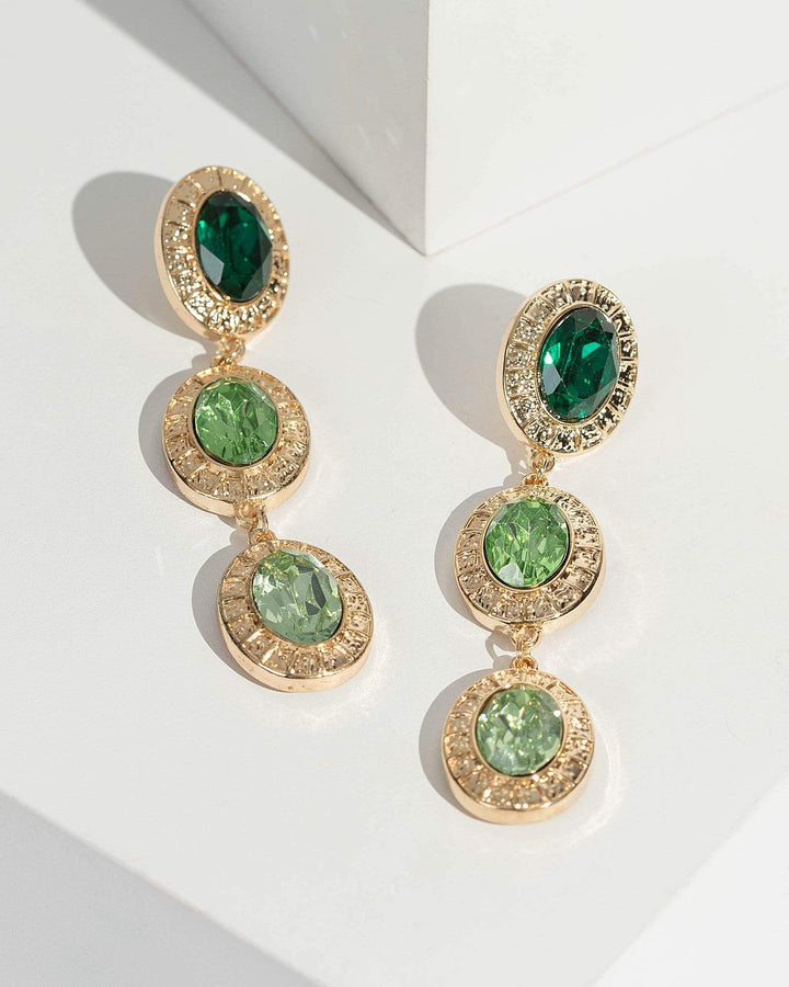 Green Textured Crystal Drop Earrings | Earrings