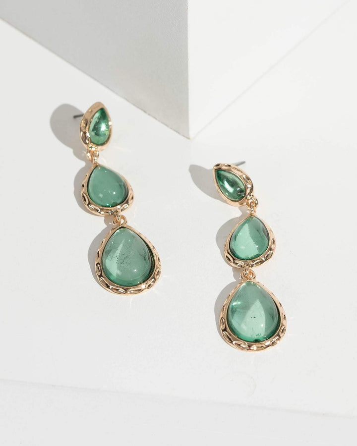 Green Triple Crystal Teardrop Drop Earrings | Earrings