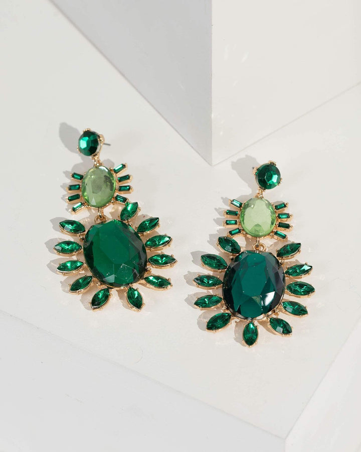 Green Triple Drop Crystal Detail Earrings | Earrings