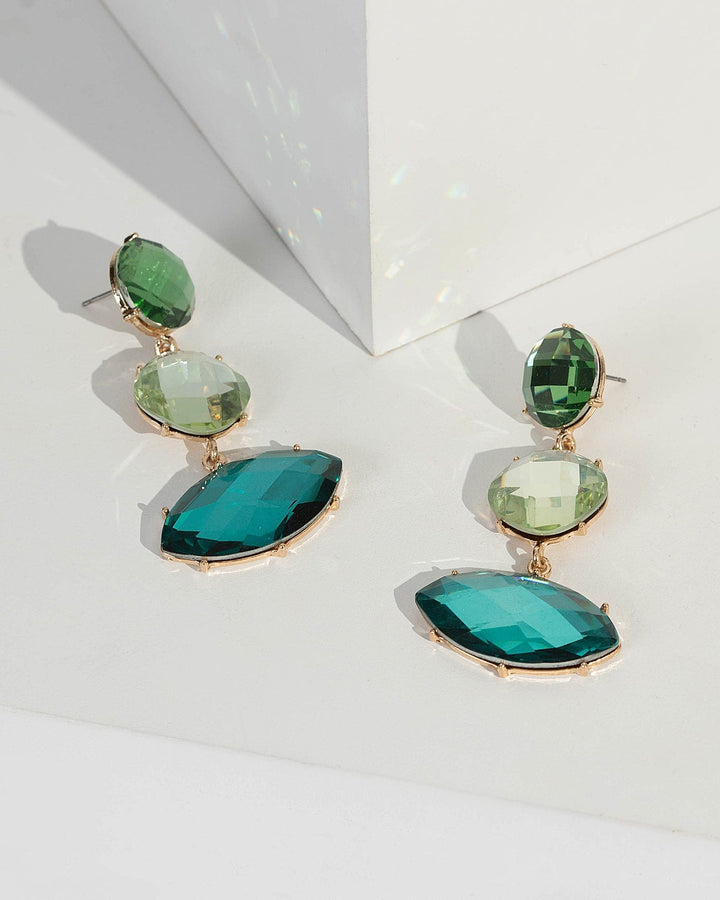Green Triple Drop Crystal Earrings | Earrings