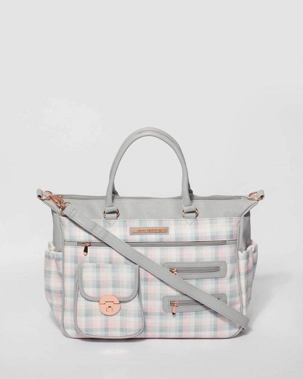 Grey and Pink Pocket and Zip Baby Bag | Baby Bags