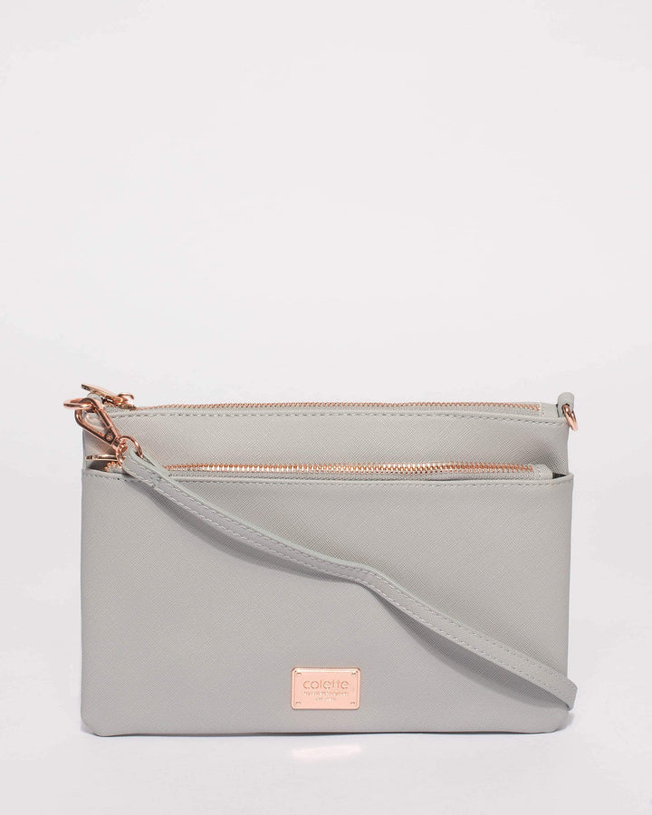 Colette by Colette Hayman Grey Demi Double Crossbody Bag With Rose Gold Hardware
