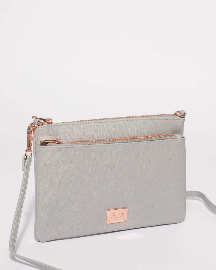 Colette by Colette Hayman Grey Demi Double Crossbody Bag With Rose Gold Hardware