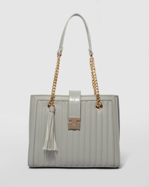 Grey Megan Stripe Quilt Tote Bag | Tote Bags