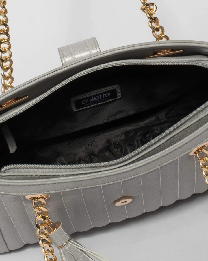 Grey Megan Stripe Quilt Tote Bag | Tote Bags