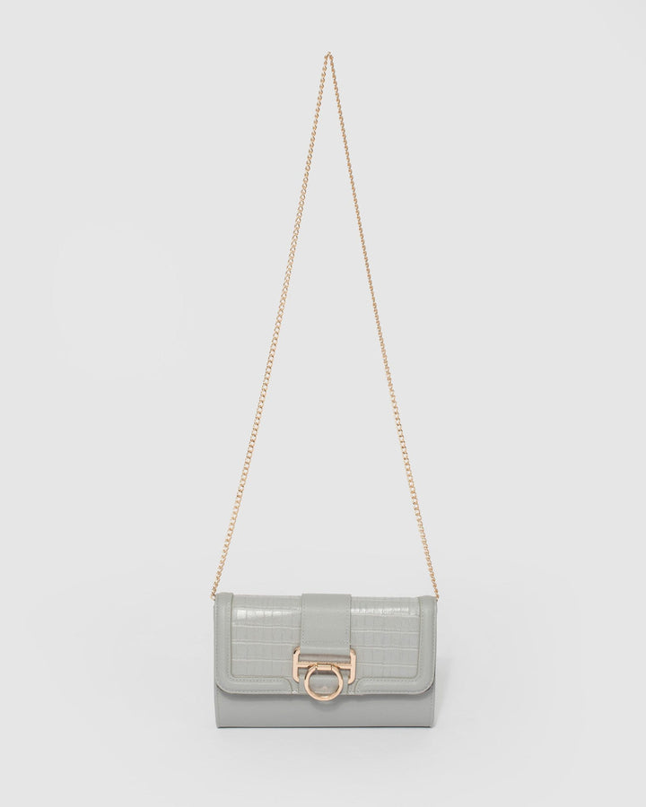 Grey Renata Stripe Quilt Clutch Bag | Clutch Bags