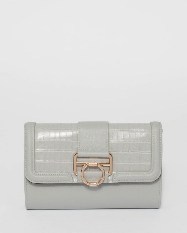 Grey Renata Stripe Quilt Clutch Bag | Clutch Bags