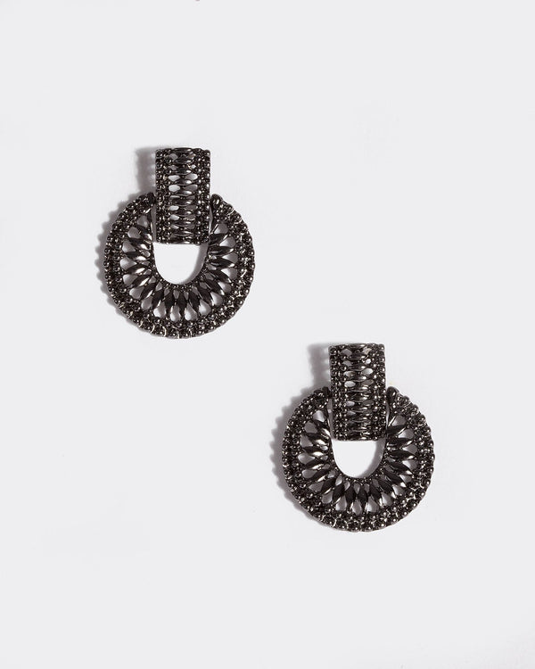 Gunmetal Beaded Round Stud Earrings | Earrings