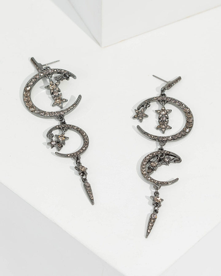 Gunmetal Crescent Crystal Drop Earrings | Earrings