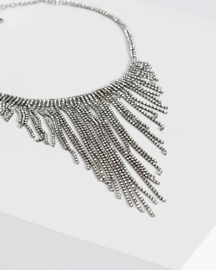 Gunmetal Crystal Drop Necklace | Necklaces