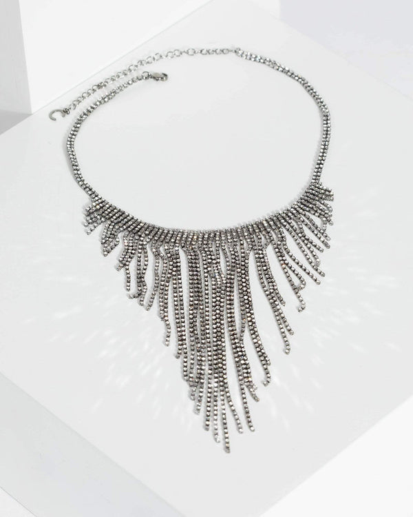 Gunmetal Crystal Drop Necklace | Necklaces