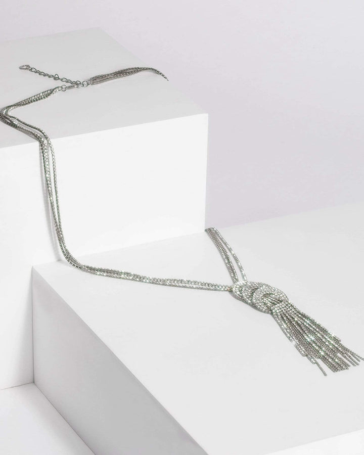 Gunmetal Diamante Circle Lariat Necklace | Necklaces