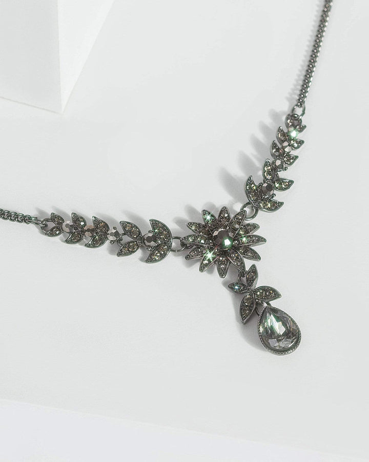 Colette by Colette Hayman Gunmetal Floral Static Necklace