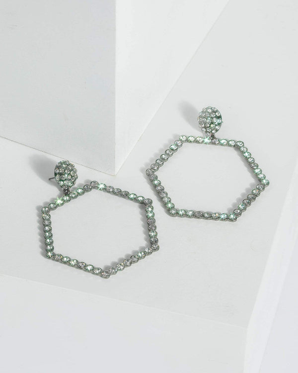 Gunmetal Hexagon Crystal Drop Earrings | Earrings