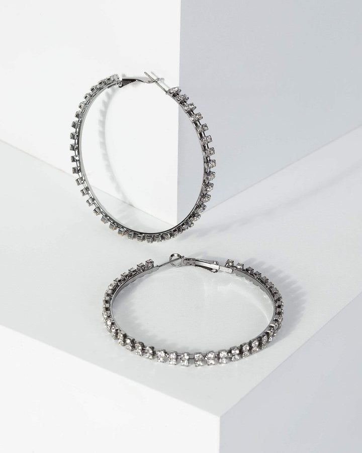Gunmetal Large Crystal Hoop Earrings | Earrings
