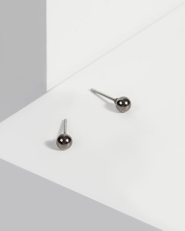 Gunmetal Mini Metal Ball Stud Earrings | Earrings