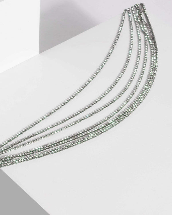 Gunmetal Multi Diamante Chain Necklace | Necklaces