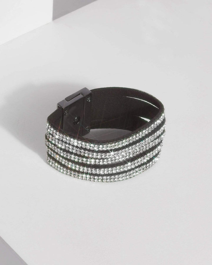 Gunmetal Multi Row Diamante Bracelet | Wristwear