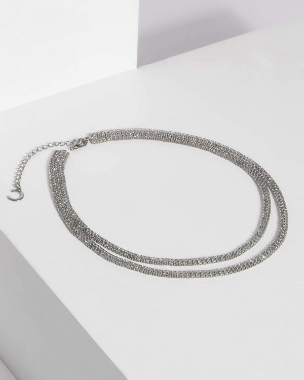 Gunmetal Square Diamante Layered Necklace | Necklaces