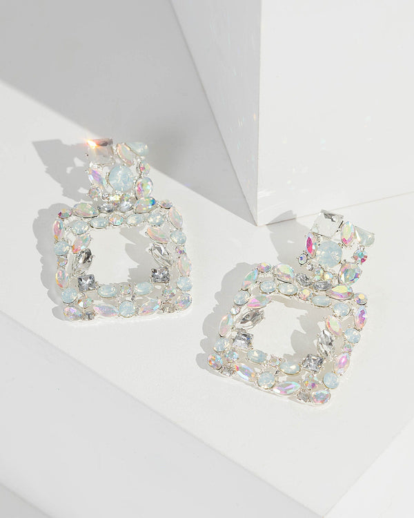 Holographic Crystal Cluster Square Drop Earrings | Earrings