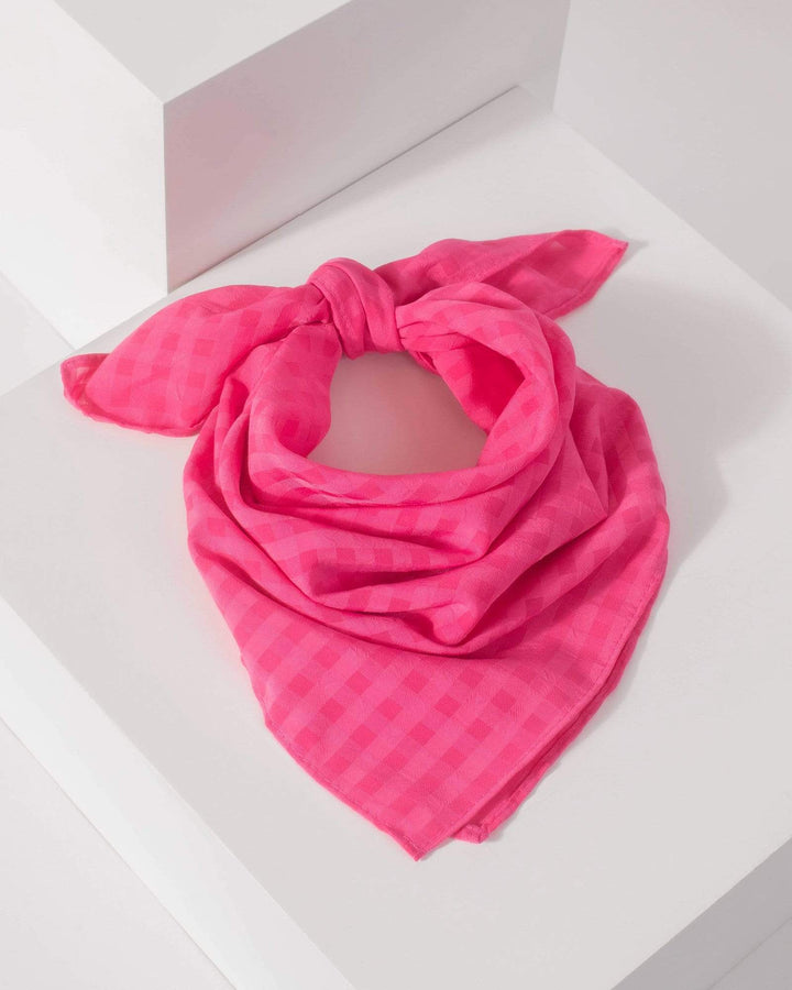Hot Pink Check Detail Fabric Hair Tie | Accessories