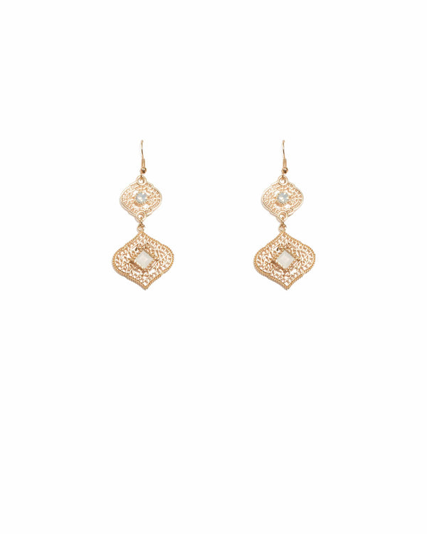 Colette by Colette Hayman Iridescent Gold Tone Filigree Stone Drop Earrings
