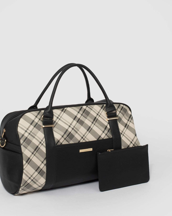 Ivory And Black Check Hazel Weekender | Weekender Bags