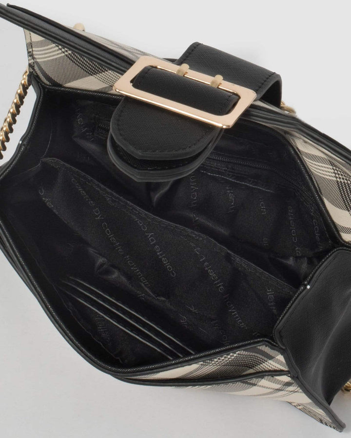 Ivory And Black Check Buckle Crossbody Bag | Crossbody Bags