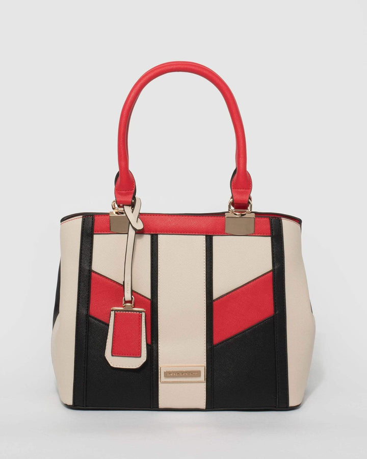 Ivory, Black & Red Harper Panel Medium Tote Bag | Tote Bags
