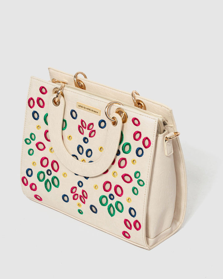 Ivory Ella Embroidered Medium Tote Bag | Tote Bags