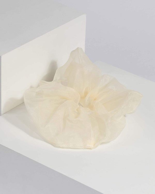 Ivory Extra Large Organza Scrunchie | Hair Accessories