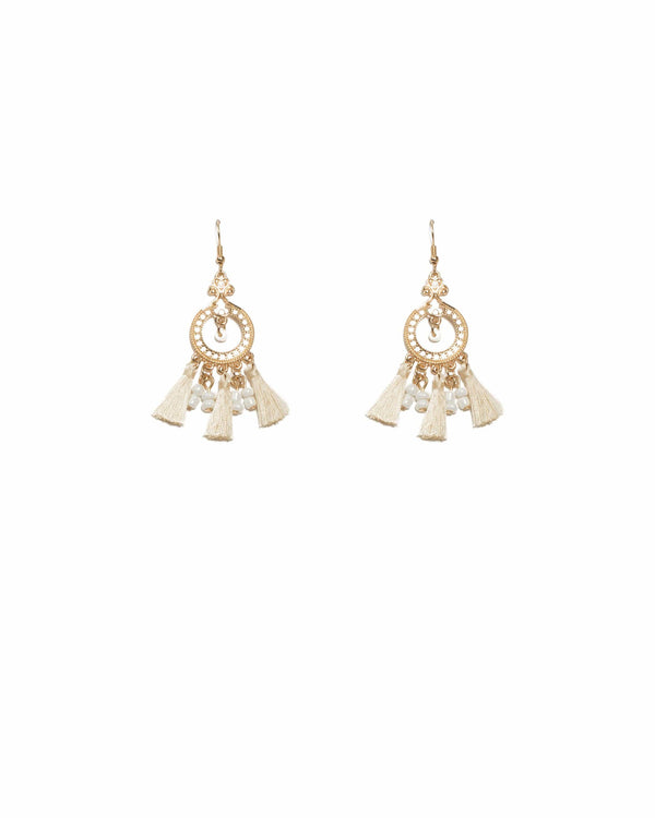 Colette by Colette Hayman Ivory Gold Tone Beaded Tassel Charm Drop Earrings