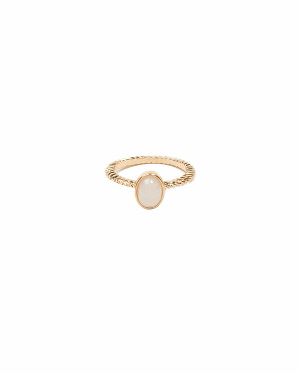 Colette by Colette Hayman Ivory Gold Tone Oval Stone Twist Band Ring - Medium