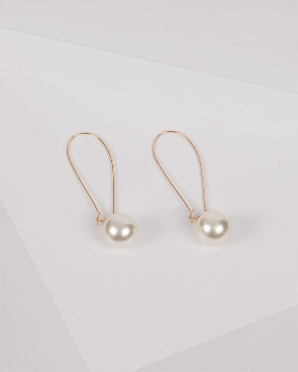 Ivory Gold Tone Pearl Bead Drop Earrings | Earrings