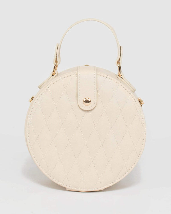 Ivory Marina Quilt Round Bag | Crossbody Bags