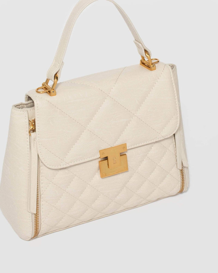 Ivory Mia Quilt Top Handle Bag | Tote Bags