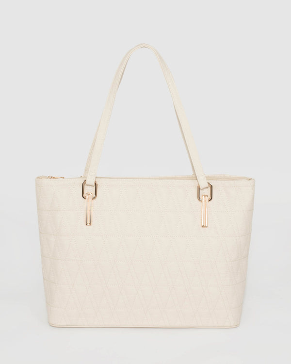 Ivory Quilted Angelina Tote Bag | Tote Bags