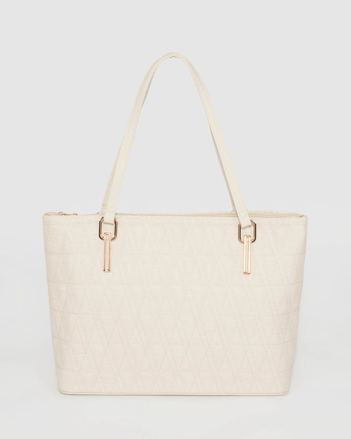 Ivory Quilted Angelina Tote Bag | Tote Bags