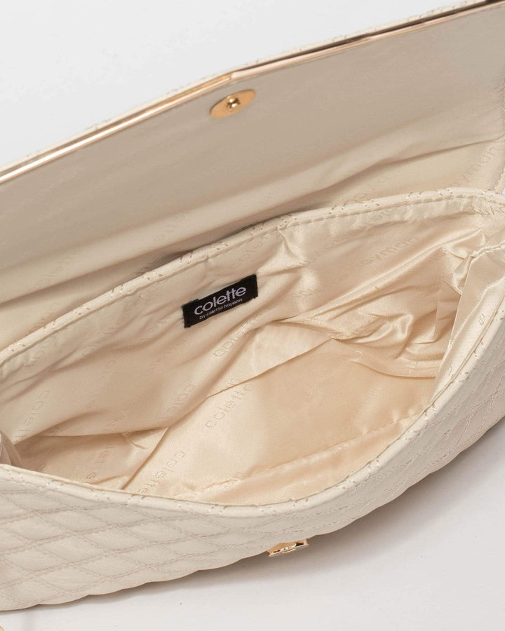 Ivory Robyn Quilt Clutch Bag | Clutch Bags