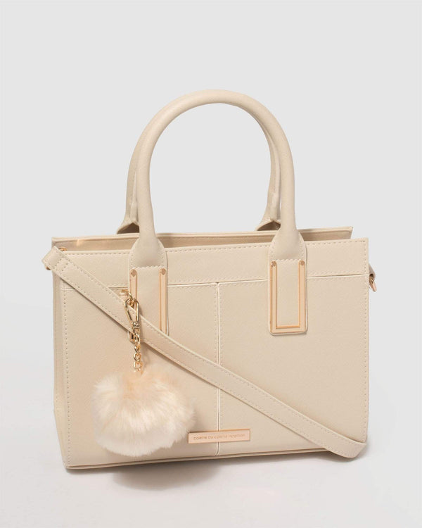 Ivory Saffiano Stef Pom Pom Mini Bag | Mini Bags