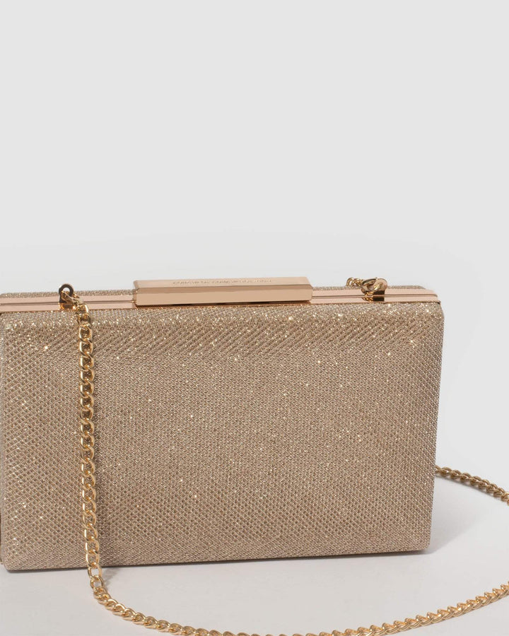 Jaimi Gold Glitter Textured Clutch Bag | Clutch Bags